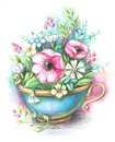 Лето в кружке (скетч для раскрашивания)